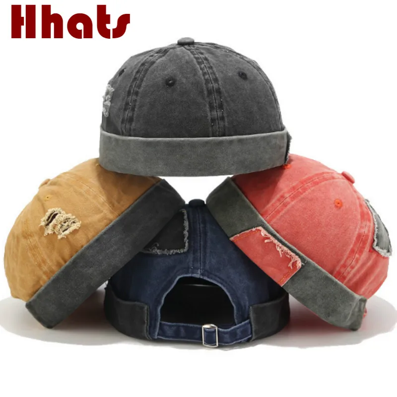 Vintage Hip Hop Men Hat Washed Cotton Retro Skull Cap Brimless Melon Distress Landlord Breathable Beanie Hole Skullcap | Аксессуары для