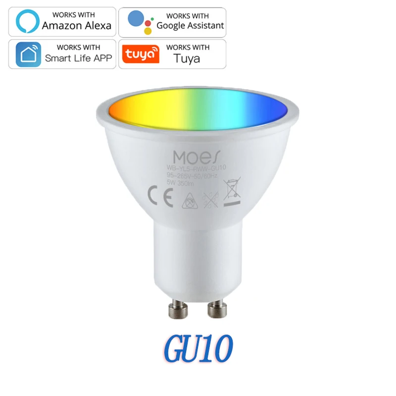 

Tuya Smart Light Lamp Wifi Bulb 5W RGBW C+W White Dimmable GU10 LED Bulb SmartLife APP/voicel Control Support Alexa Google Home
