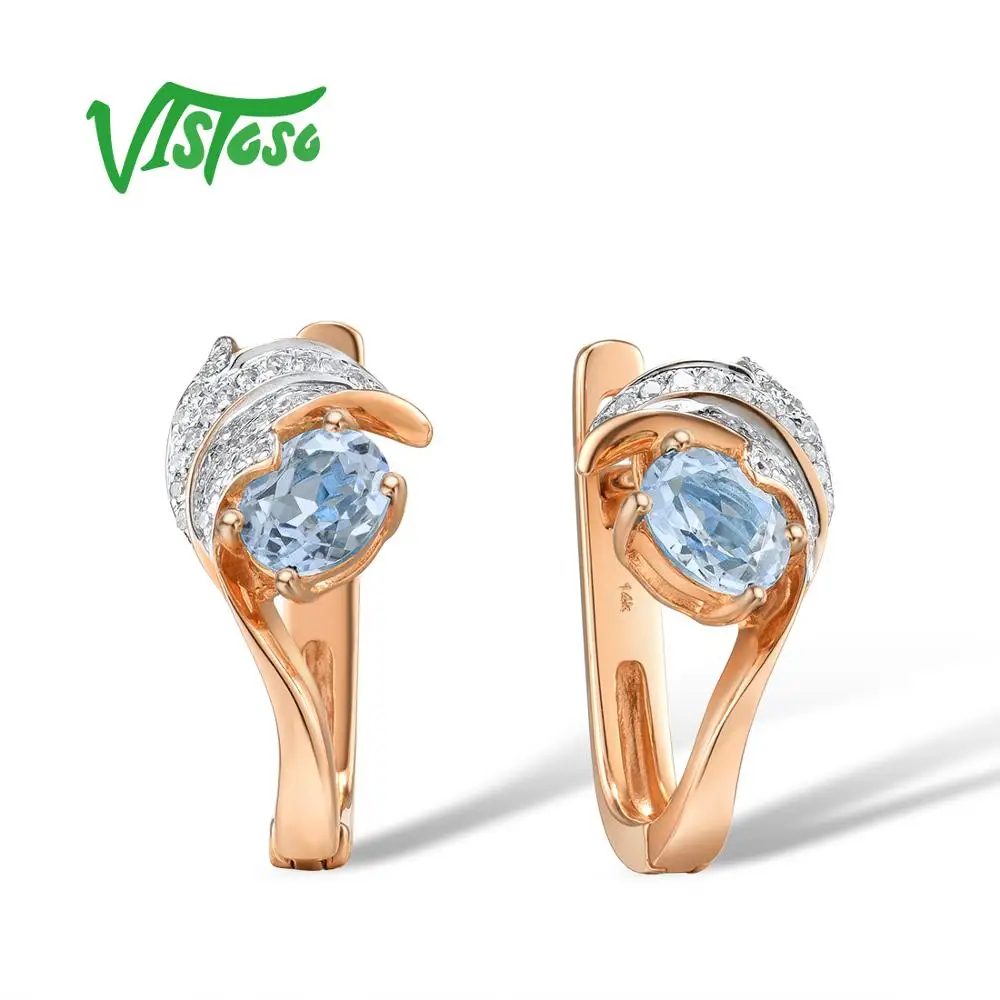 VISTOSO золотые серьги для женщин 14K 585 розовое золото Гламурные блестящие небесно