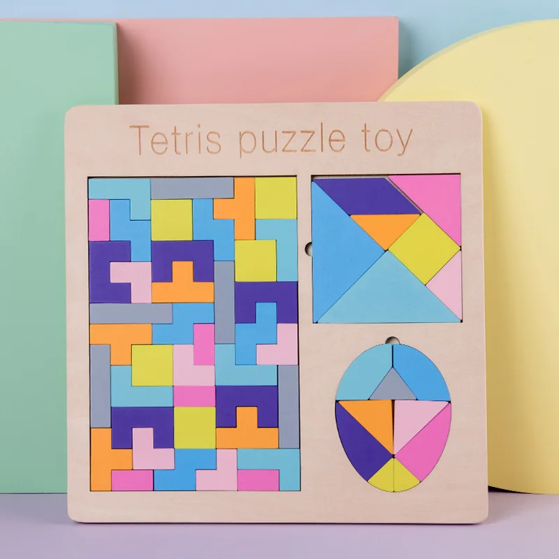 3 в 1 3D деревянные головоломки доска Игрушки Tangram T letter тетрис Sudoku Монтессори