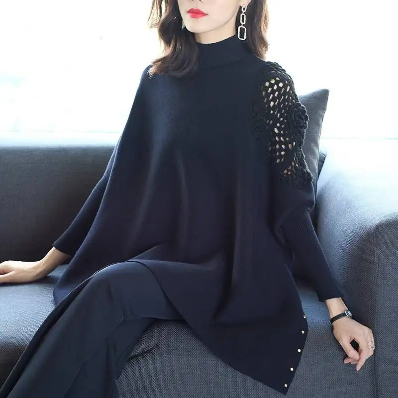 Женская свободная рубашка с круглым вырезом рукавами летучая мышь однотонная