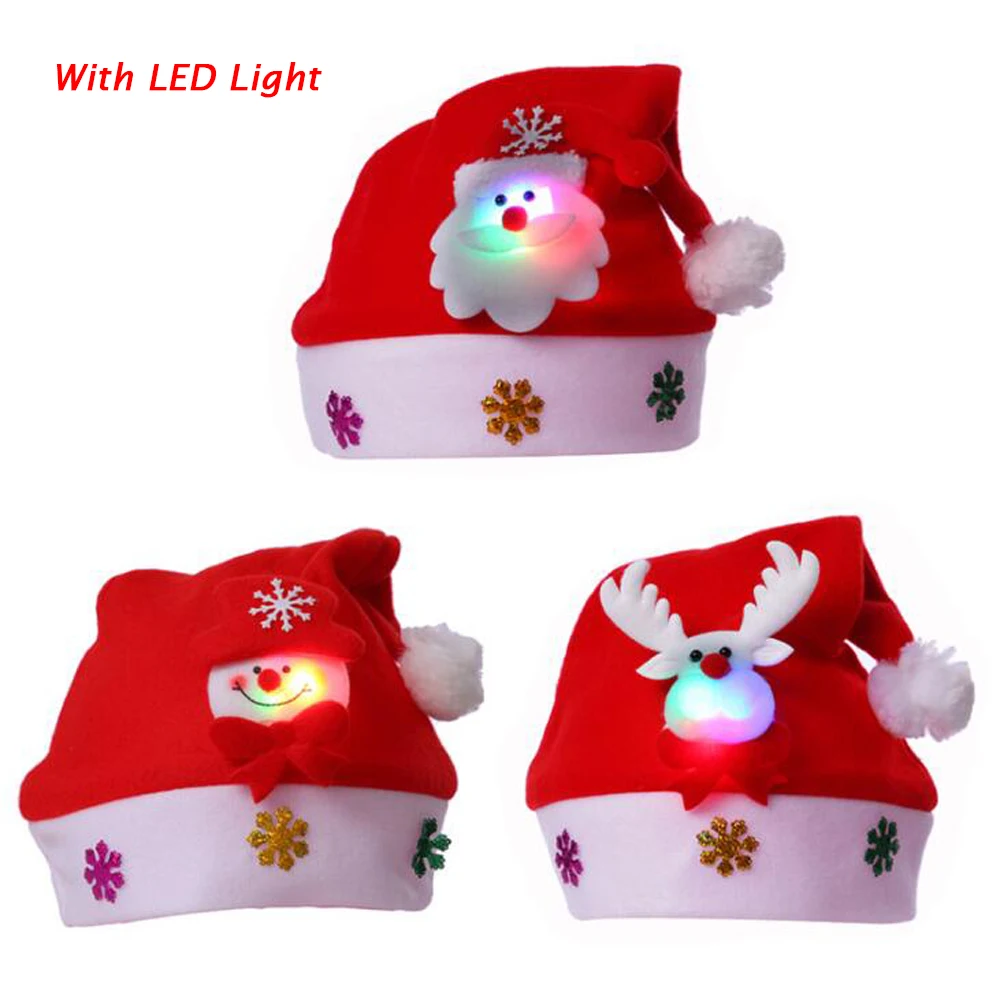 

Christmas Adult Kid LED Light Up Cap Santa Claus Snowman Elk Children Hat Xmas Gift