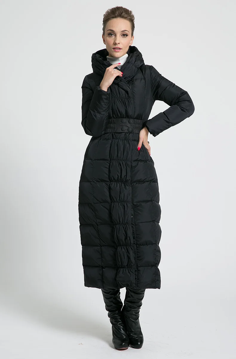 

2021 New womens winter Long down jackets hooded belt big size black navy blue plus size thickening outerwear coats