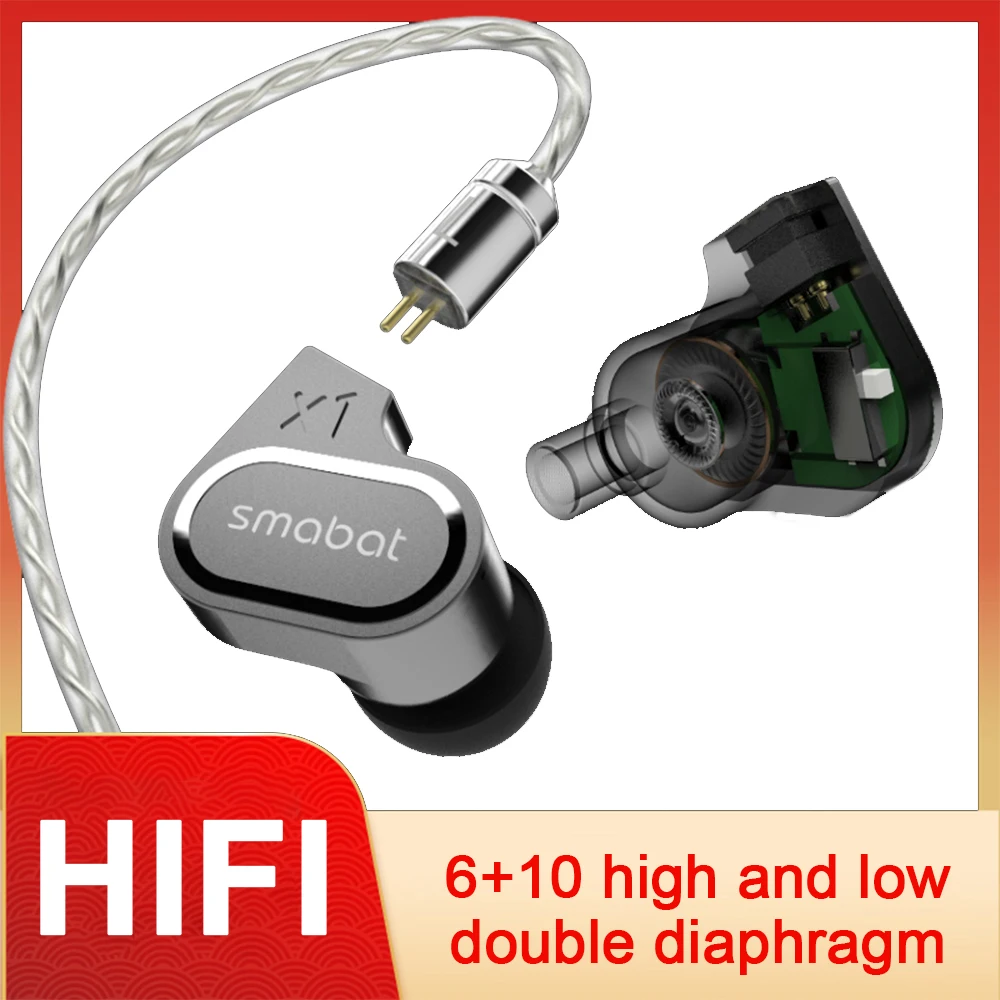 

Проводные наушники-вкладыши smможем X1, Hi-Fi монитор, композитный двойной блок, 6-миллиметровый динамик, 10 мм низкочастотный динамик, наушники д...