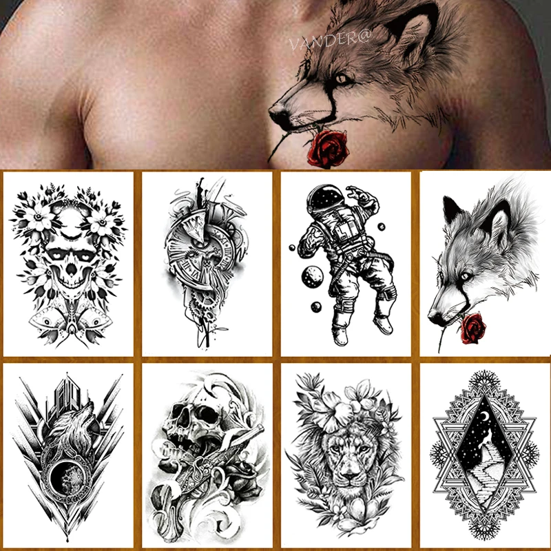 36 лист с изображением тигра волка Круто боди арта пикантные череп