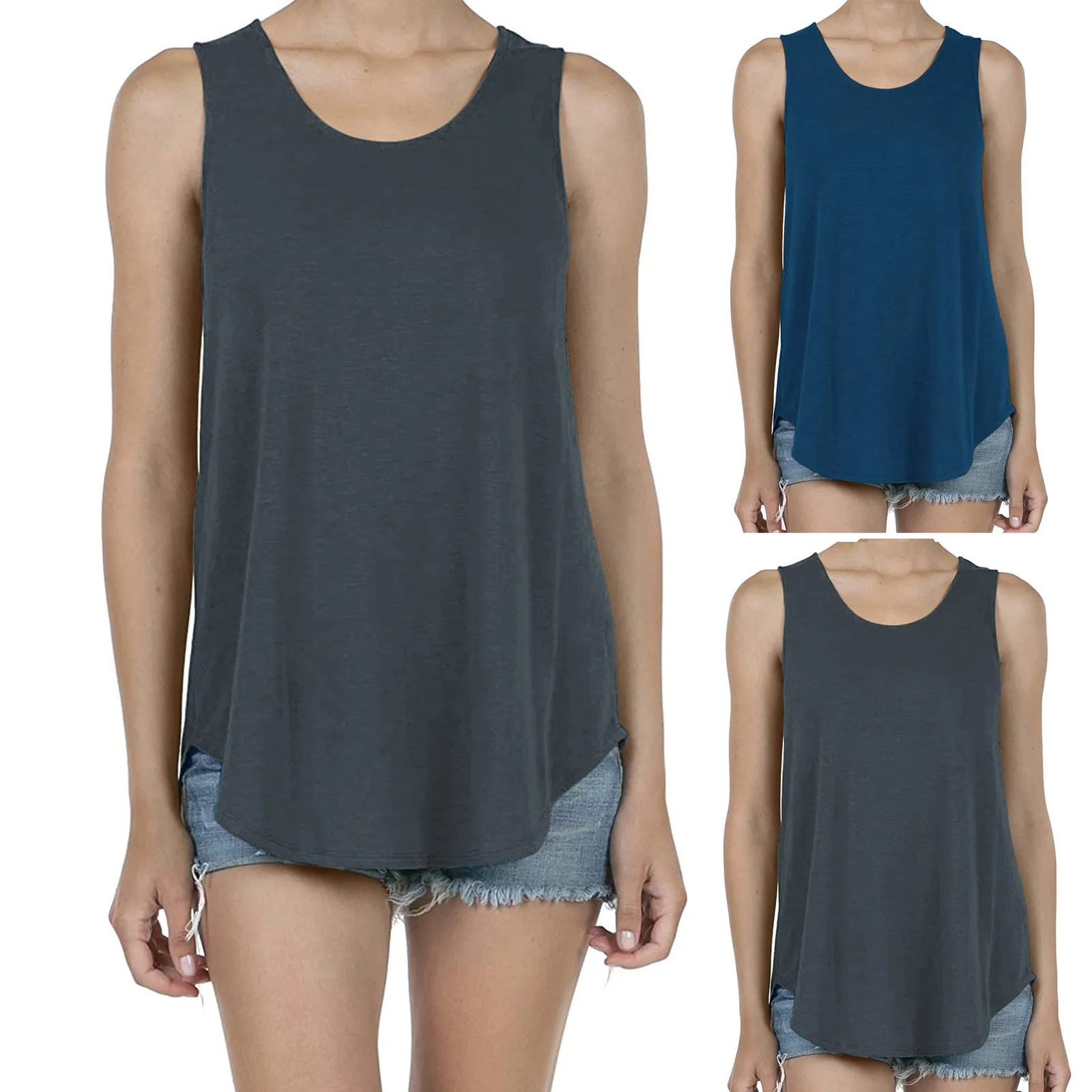 Базовая женская летняя новая мягкая Свободная футболка без рукавов с круглым