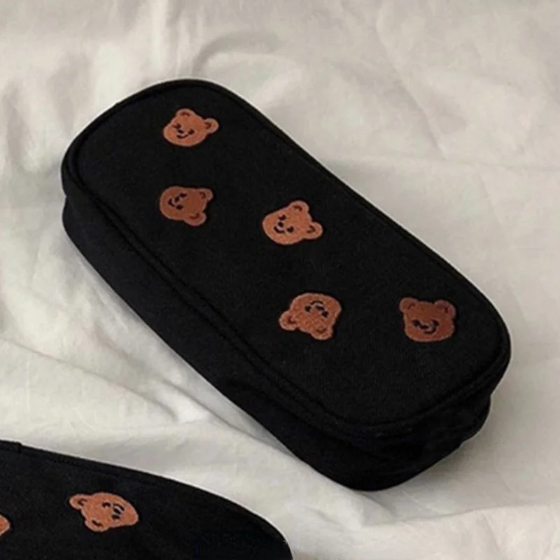 

Bear Embroidery Canvas Pencil Bag Pen Case Kids Gift Cosmetic Stationery