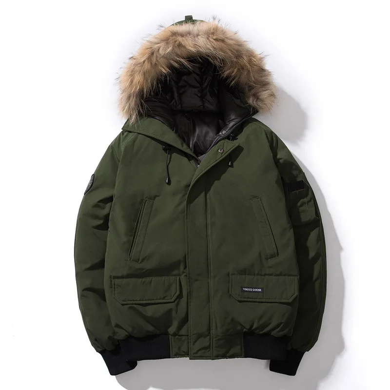 

2021 winter men's down coat raccoon fur collar white duck down big yards down wind easing thickening warm male fashion coat