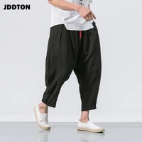 jddton new men summer cotton linen harem pants fashion low gear baggy casual loose cropped pants drawstring male trousers je076