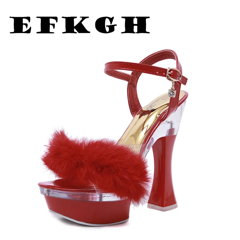 

Clear Heels Woman Sandals Square Heel Open Toe High Heels 14cm Platform Sandals Shoes Woman Gladiator Party Dress Women Shoe Red