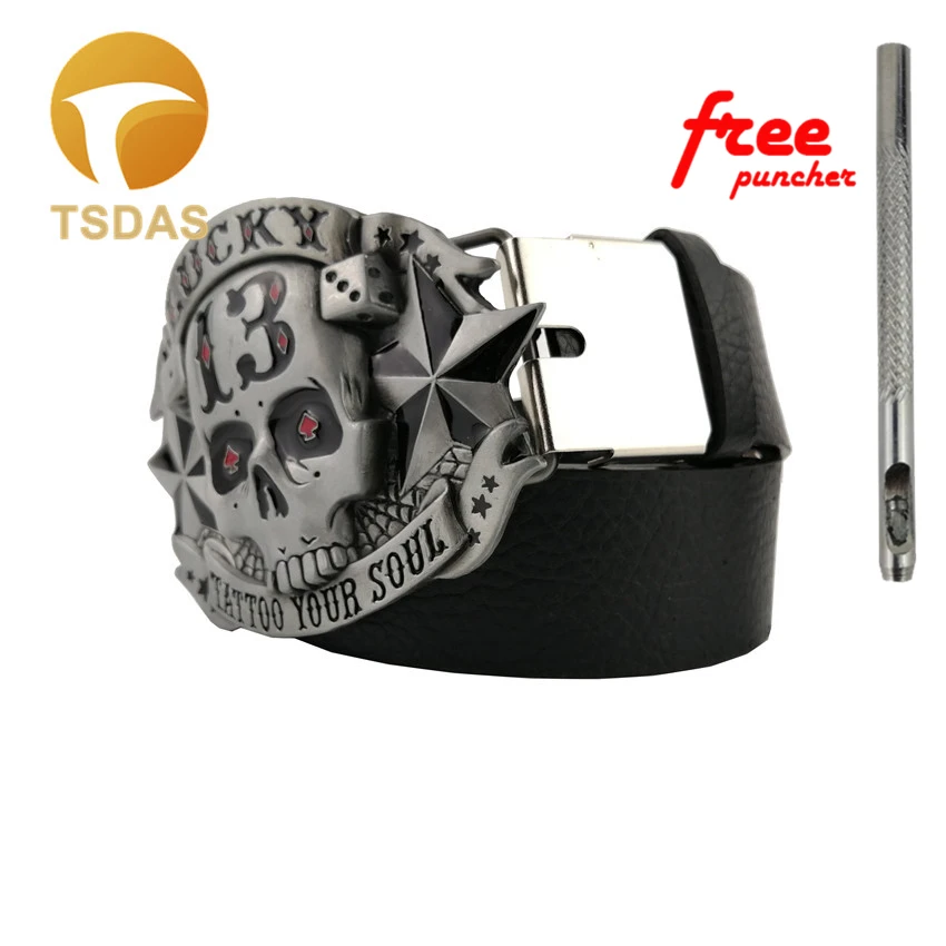 Мужская пряжка для ремня с черепом Оловянным счастливым 13 &quotтату ваша душа&quot