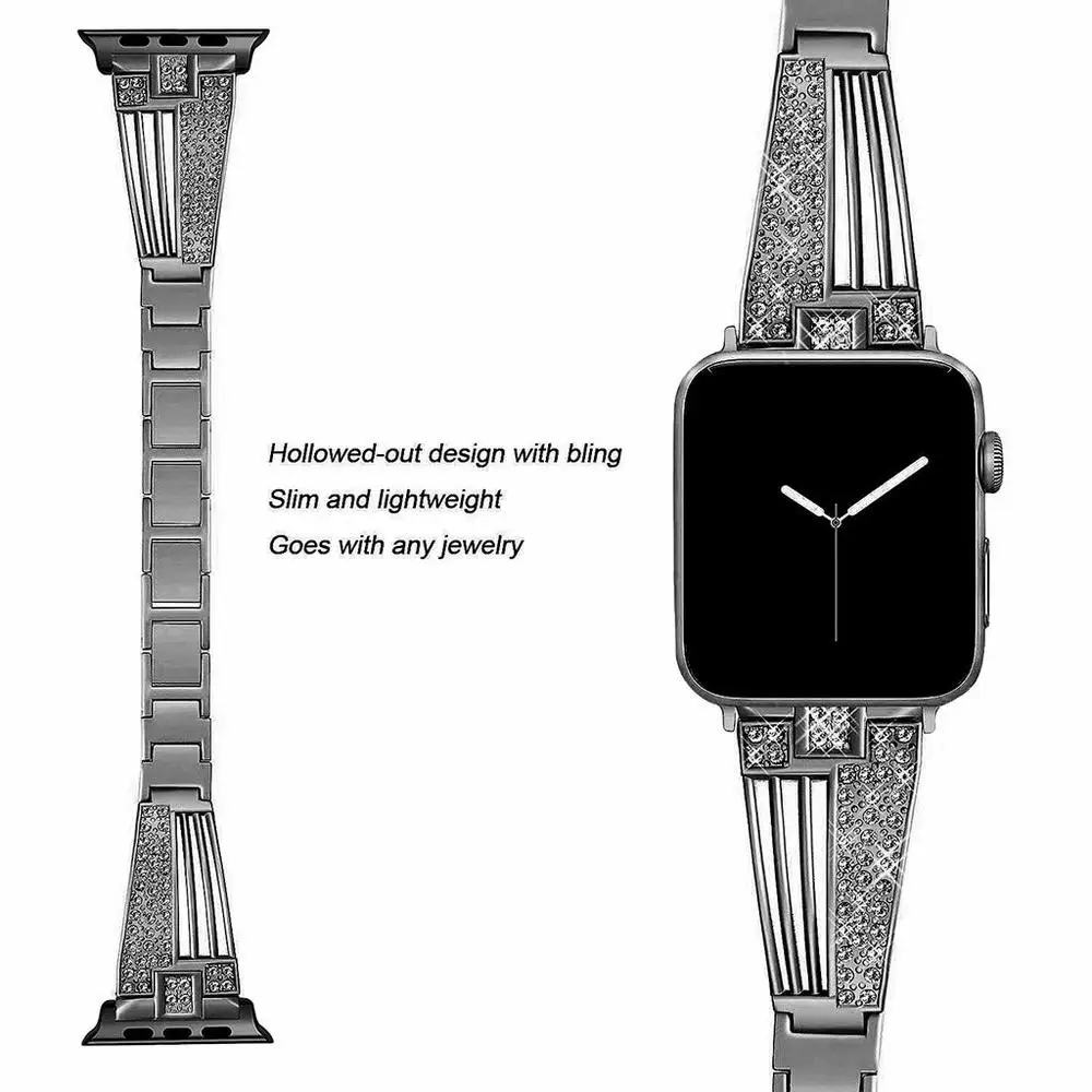 Diamond Нержавеющая сталь ремешок для Apple Watch 42 мм 38 40 44 женский браслет наручных