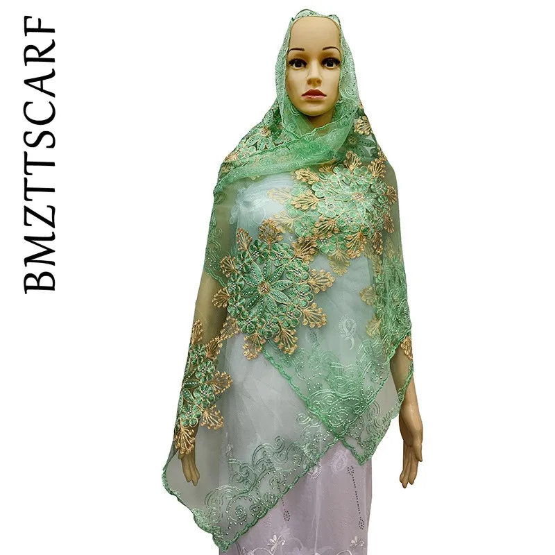 Новинка Африканский женский мусульманский шарф из тюли сетка хлопок вышитый