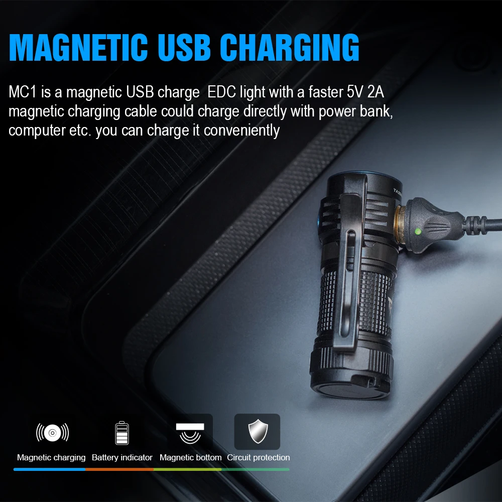 구매 Trustfire MC1 EDC LED 손전등, 1000 루멘 마그네틱 USB 충전식 작업 토치 라이트 충전 램프