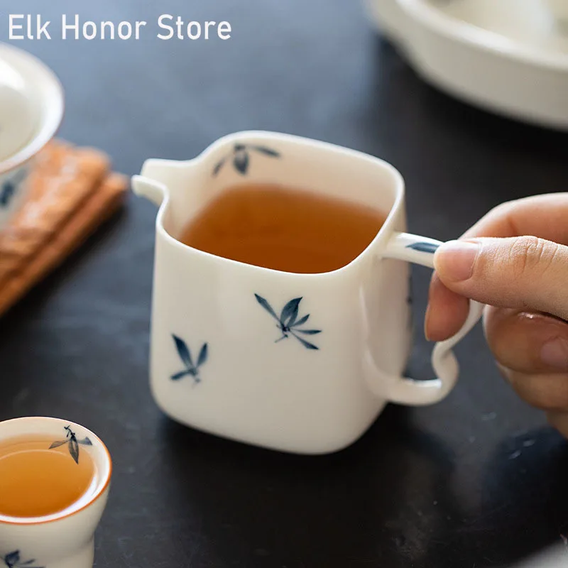 

180ml Pure Hand-painted Butterfly Orchid Art Ceramic Tea Pitcher Household Tea Maker Justice Cup With Handle Kung Fu Teaware Set