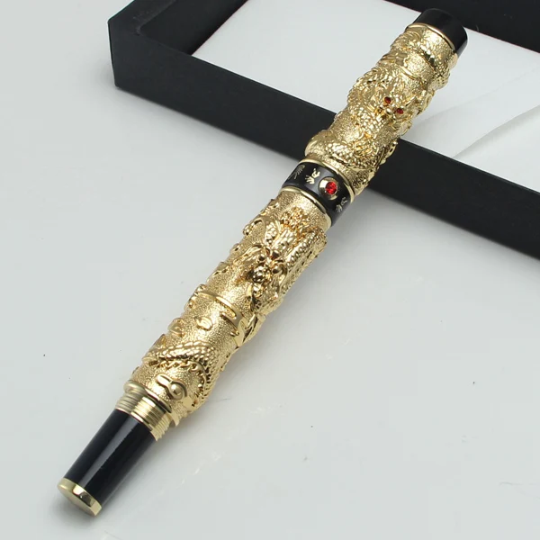 JINHAO, золотистая, серебряная, коричневая перьевая ручка "Два дракона, играющие с жемчужиной", резная, без подарочной коробки