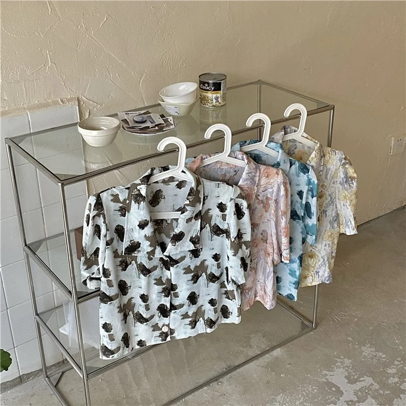 

GOOHOJIO 2021 Spring Autumn All-match Fashion Short Blouse Female Top Fashionable Chiffon Retro Short Sleeve Women Outwear Women