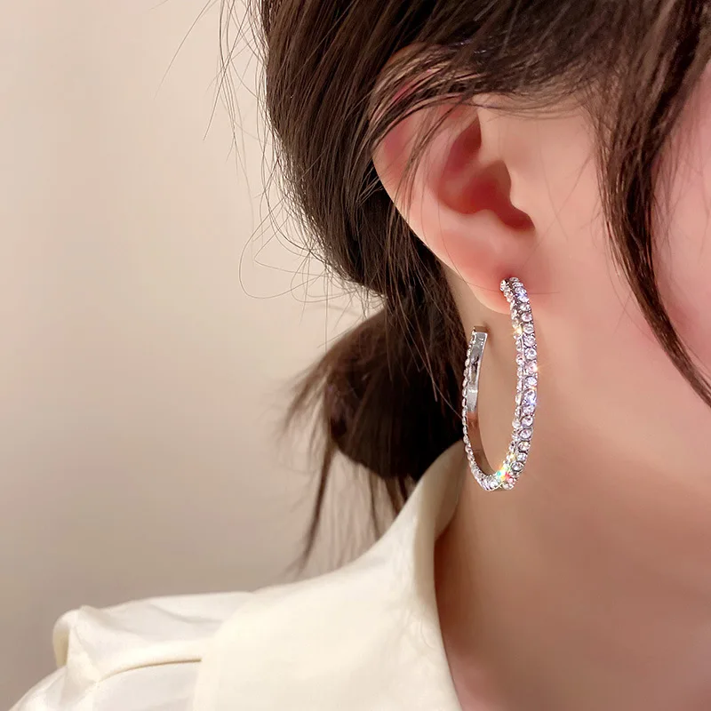 

Rhinestone Hoop Earring for Women C-shaped Earrings Personality Temperament Earrings Statement Jewelry Gifts