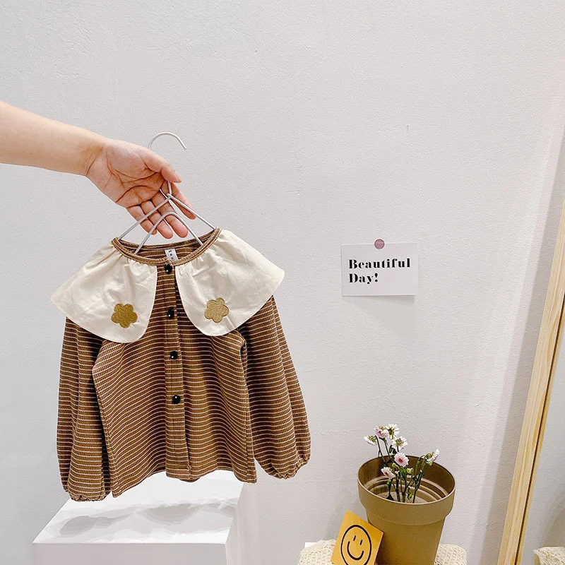 

Autumn Girls Coat Striped Children Clothing Baby Jacket Short Causal Coat 1.2.3.4.5.6Years