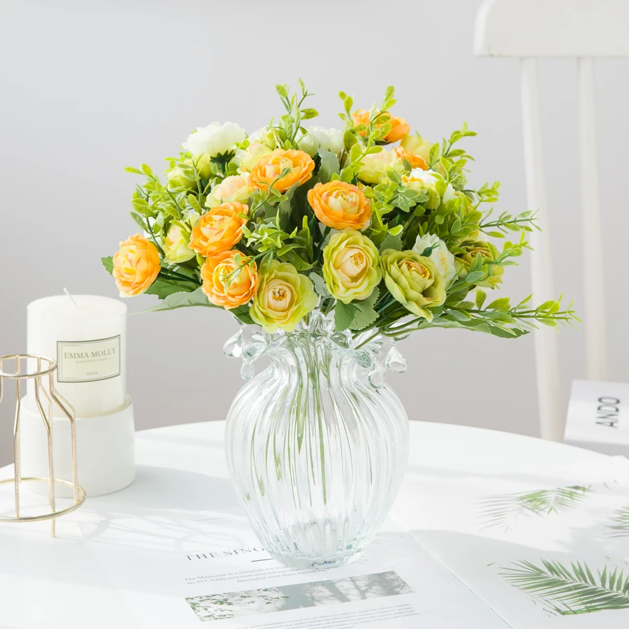 

Artificial Flowers Vases for Home Decoration Aaccessories Autumn Wedding Scrapbooking Household Products Silk Tea Rose Bouquet