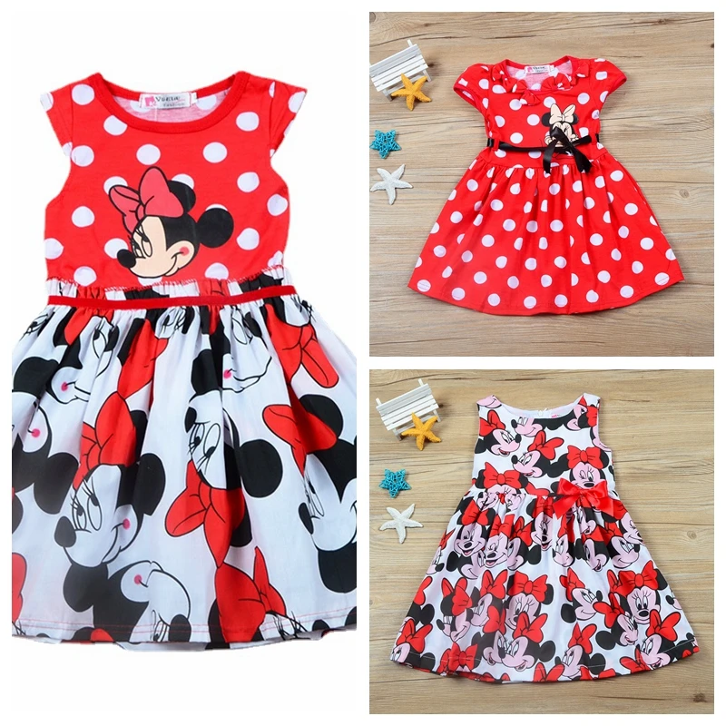 Mickey Mouse Dresses Summer Dress For Girls Minnie Dot Short Sleeve Infant Wedding Party Princess Dress Cotton Toddler Clothes