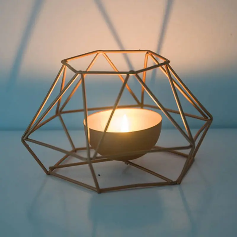 Современный кованый железный геометрический подсвечник золотой чайный