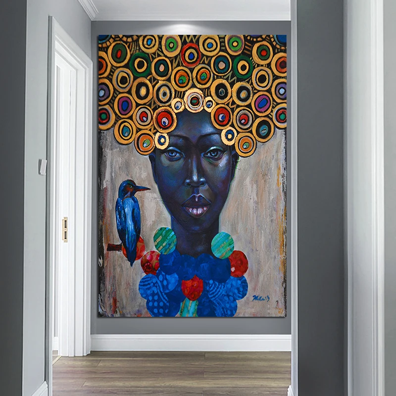 OUCAG красивые африканские женщины с птицей картина маслом Современный портрет