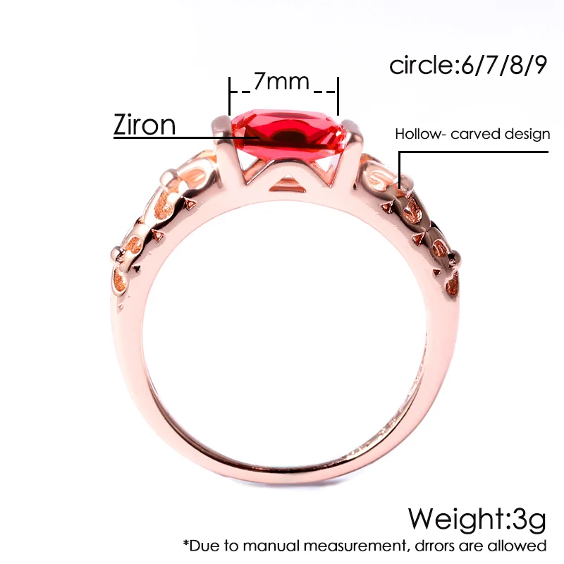 

Fashion Hollow Carved Rings For Women Cubic Zirconia Charms Bridal Wedding Engagement Rose Gold Red Color Ring 2020 Jewelry