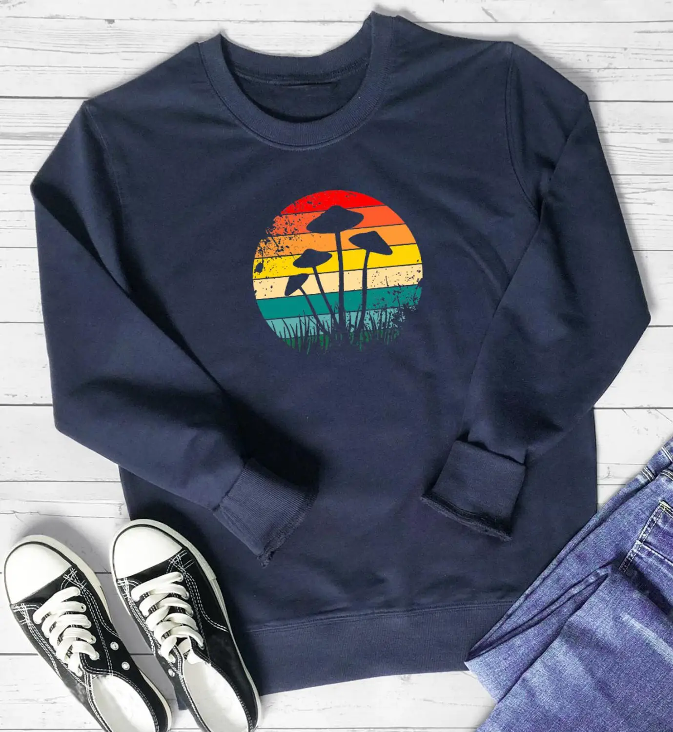 

Свитшот с рисунком грибов из чистого хлопка, повседневный свитшот с рисунком на осень и зиму, Молодежные хипстерские пуловеры с рисунком в э...