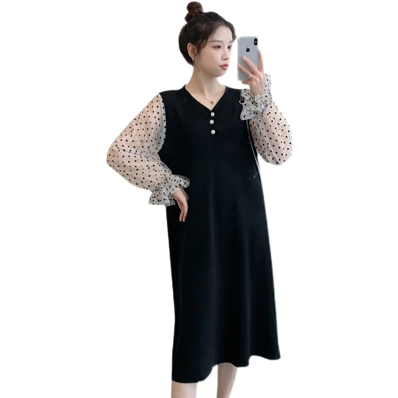 

6659# 2021 Spring Korean Fashion Maternity Dress Chic Ins Patchwork Clothes for Pregnant Women Elegant Pregnancy Clothing