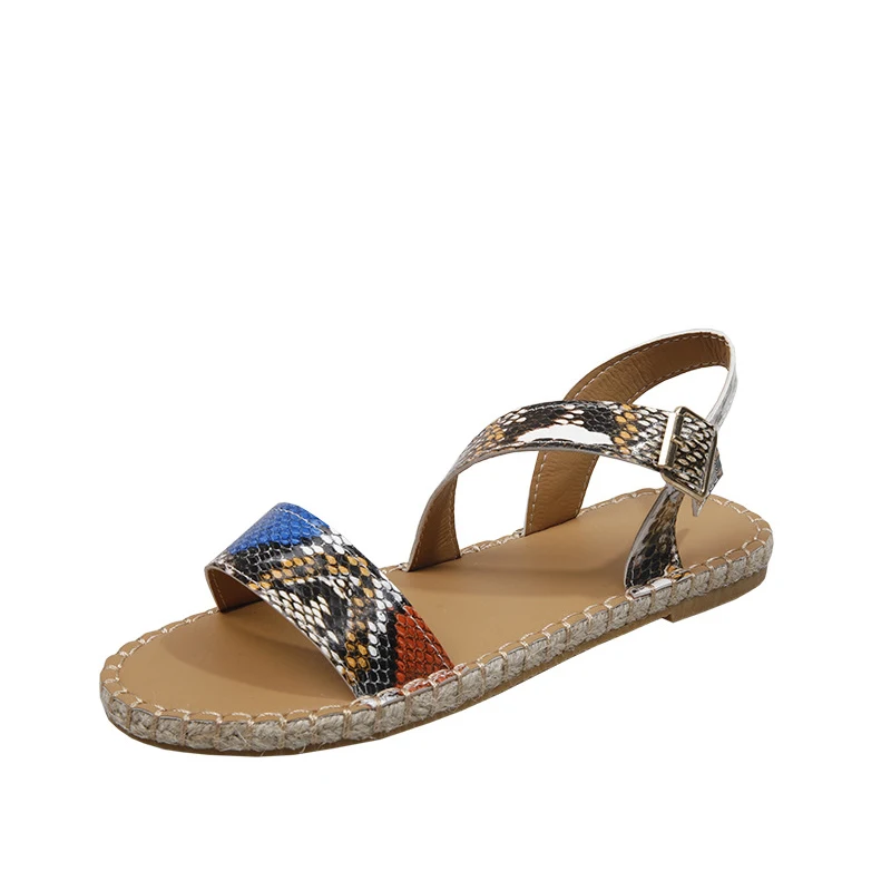

Summer Women's Sandals Flats Ladies Female Ankle Strap Sandal Snake Pattern Woman Shoes Outdoor Beach Comfort Slippers