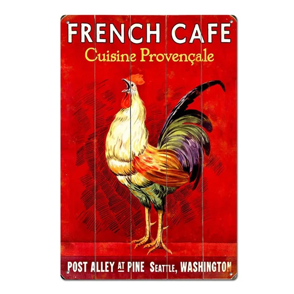 

Vintage Rooster French Cafe Tin Sign Metal Sign Metal Decor Wall Sign Wall Poster Door Plaque, Home