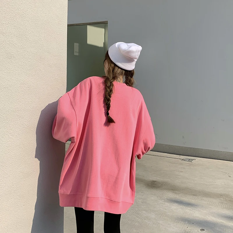 

XZ695 2021 new Korean style loose lazy mid-length Solid color Sweatshirts women
