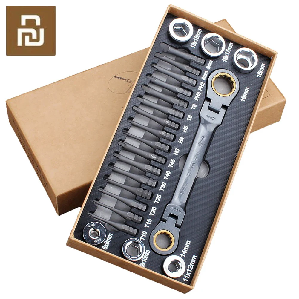 

23pcs Multifunctional Ratchet Spanner Set Flexible Head Ratchet Double Box Wrench Socket Screwdriver Bits Auto Repairing Tools