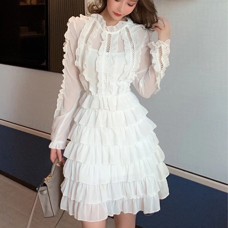 Женское платье для подиума весна осень 2020 элегантное длинный рукав белое