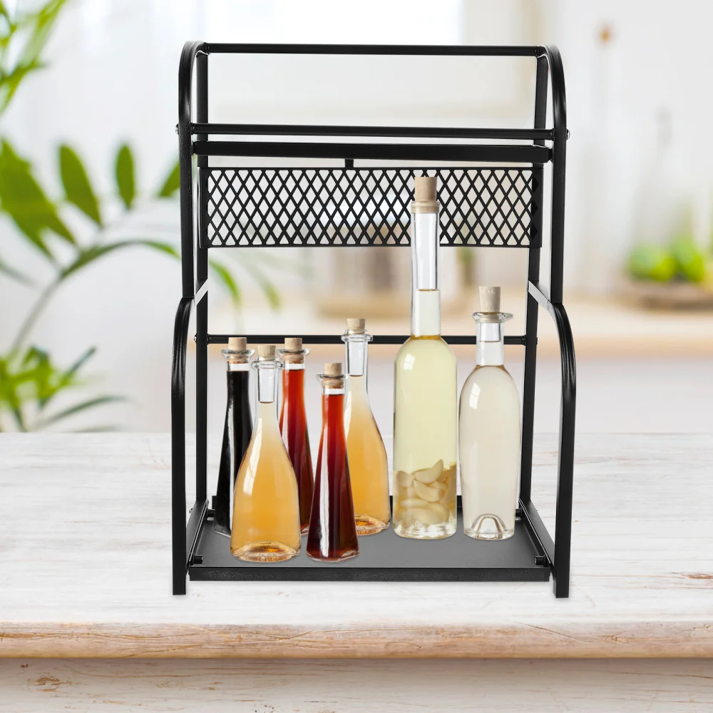 

1Pc Multifunctional Storage Rack Double-layer Seasoning Jar Tray (Black)