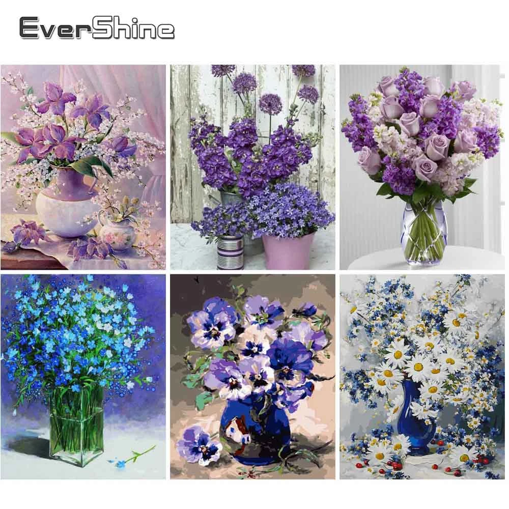 EverShine Взрослый Краска По Номерам Цветы Главная Холст для Живописи Раскраска