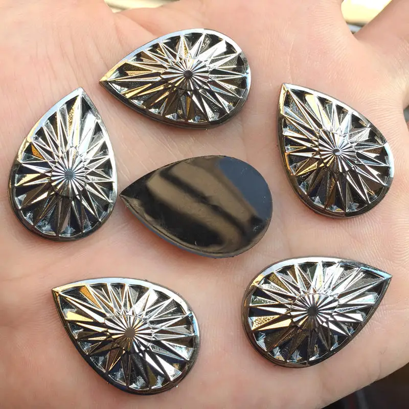 Камни из черной смолы с каплями воды 20*30 мм стразы плоской задней поверхностью