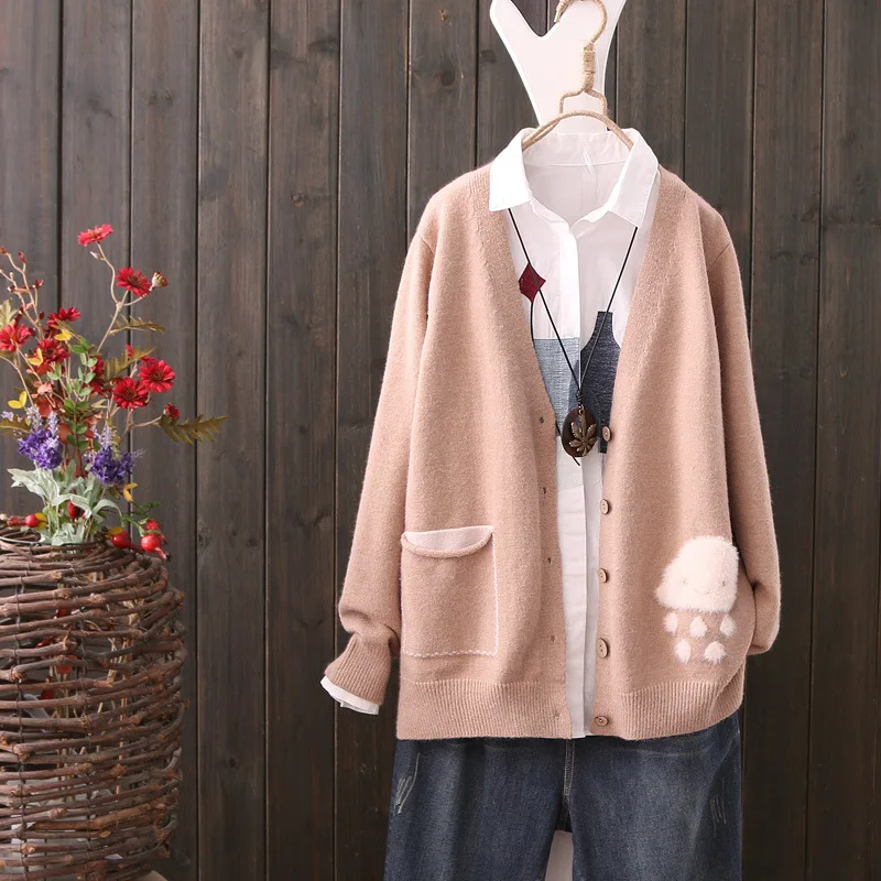 Женский Повседневный трикотажный кардиган свободный эластичный свитер с