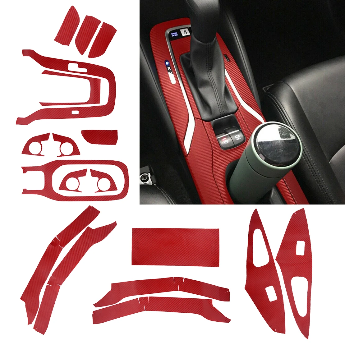 

1Set LHD Interior Decoration Stickers Decals Kit Red Carbon Fiber Fit For Toyota Corolla 2019-2020