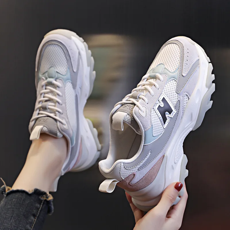 

Brand Designer Daddy Shoes Women Pink Sneakers Outdoor Lace Up Height Increasing New Colors Walking Runner Platform Shoes Woman