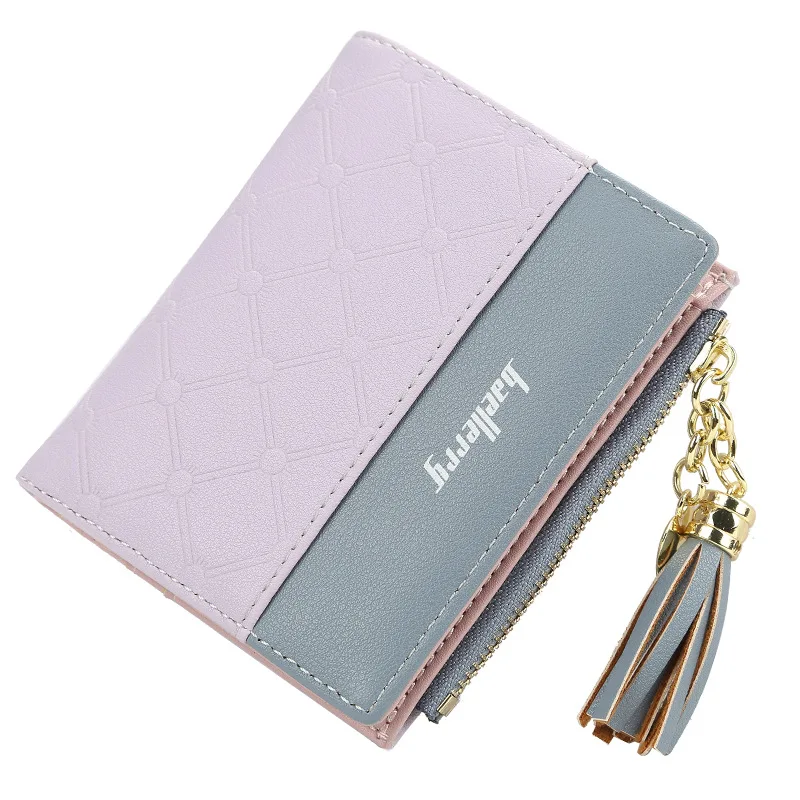 light purple Модные короткие женские кошельки, маленькие тонкие высококачественные женские кошельки из искусственной кожи, держатель для карт, Женский кошелек на молнии, милый кошелек для девочки - Цвет: light purple