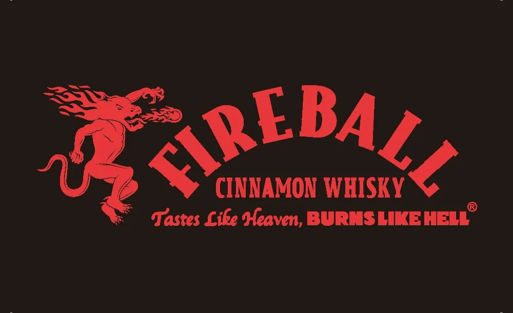 

90*150cm fireball cinnamon whisky tastes like heaven burns like hell flag