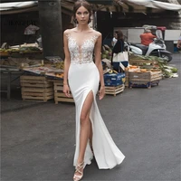 2021 sheer v neck mermaid wedding dresses slim appliques lace fishtail bridal gowns custom spring plus size brides gown