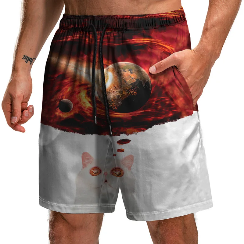 

2021New Summer 3D Gradient Starry Sky Printing Casual Men Fashion Style Drawstring Beach Shorts Male Sweatpants S-6XL