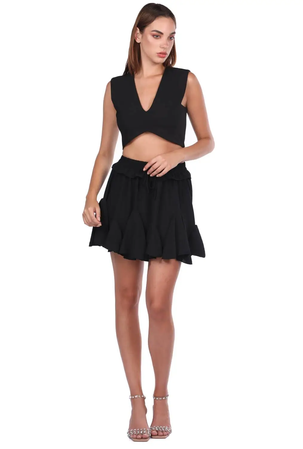 

V Neck Black Crop Blouse
