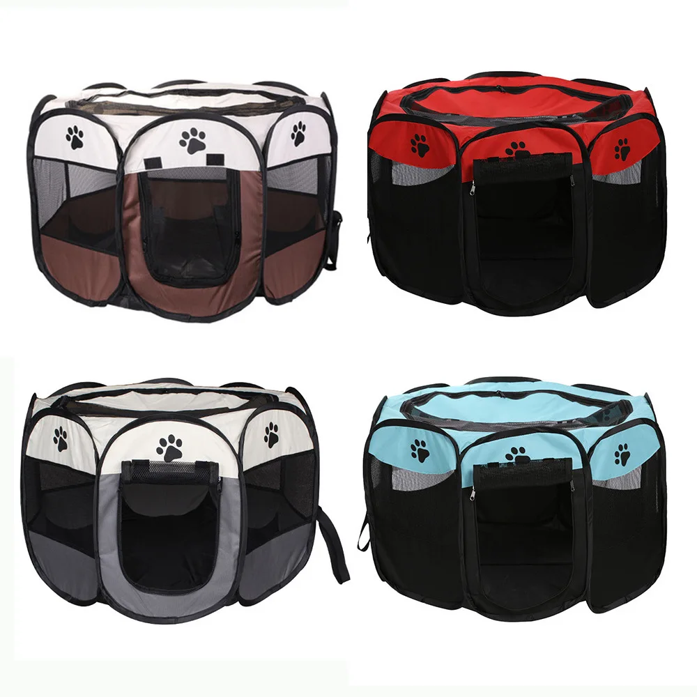 

Portable Folding Pet Carrier Tent Playpen Breathable Easy Operation Octagon Fence Outdoor Removable Puppy Kennel Bed For Cats