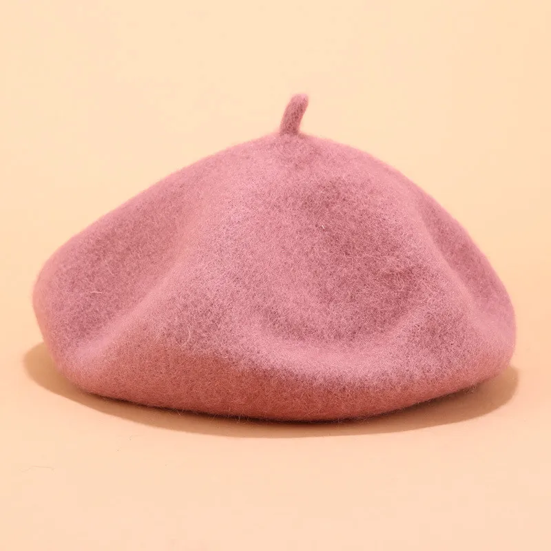 pink Осенне-зимний шерстяной берет женский ретро маляр шляпа 15 цветов однотонная теплая шерсть Женские береты модные художественные шапки AN1184 - Цвет: pink