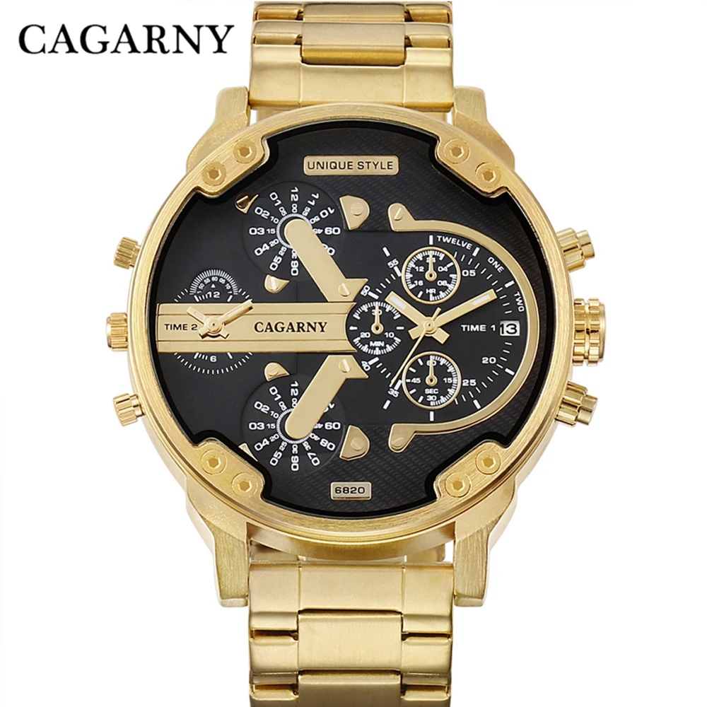 

Cagarny Quartz Watch Classic Business Men Watches Fashion Big Dial Mens Wristwatch Auto Date Gold Stainless Band Male Clock XFCS