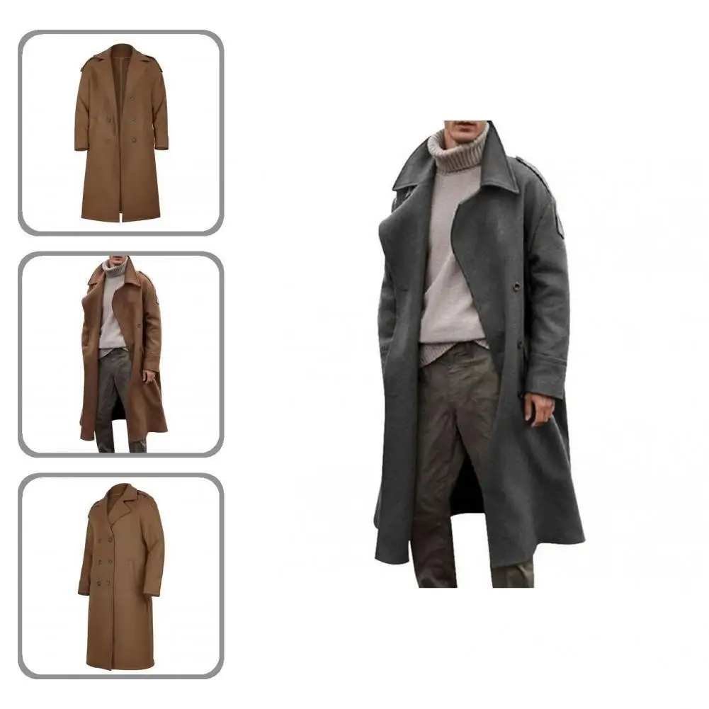 

Длинный Peacoat теплый полиэстер отложной воротник тонкая работа длинный Peacoat для свидания мужской длинный Тренч зимнее пальто